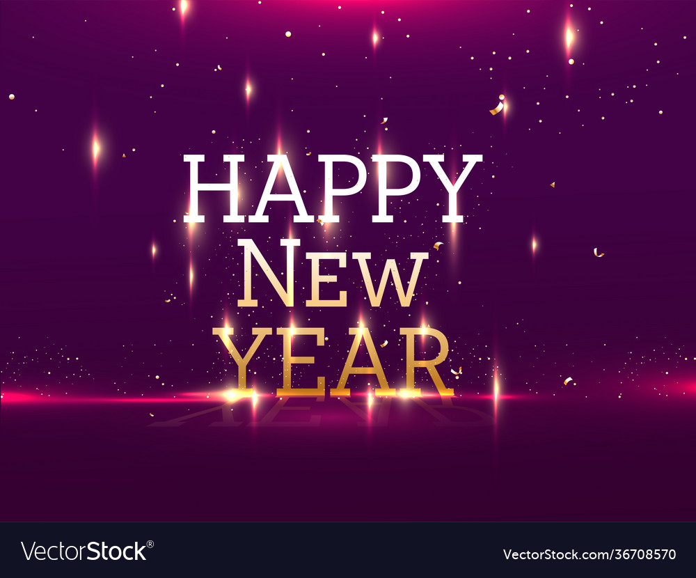 Golden happy new year text with lights effect