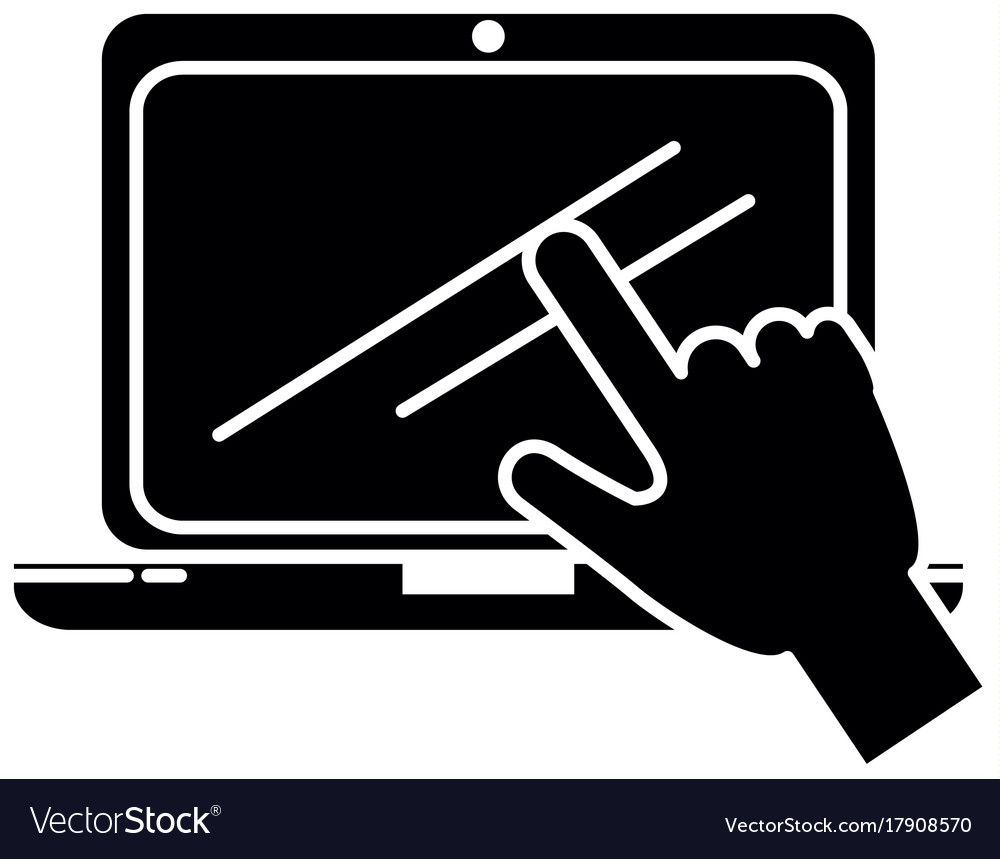 Laptop computer with hand user touching