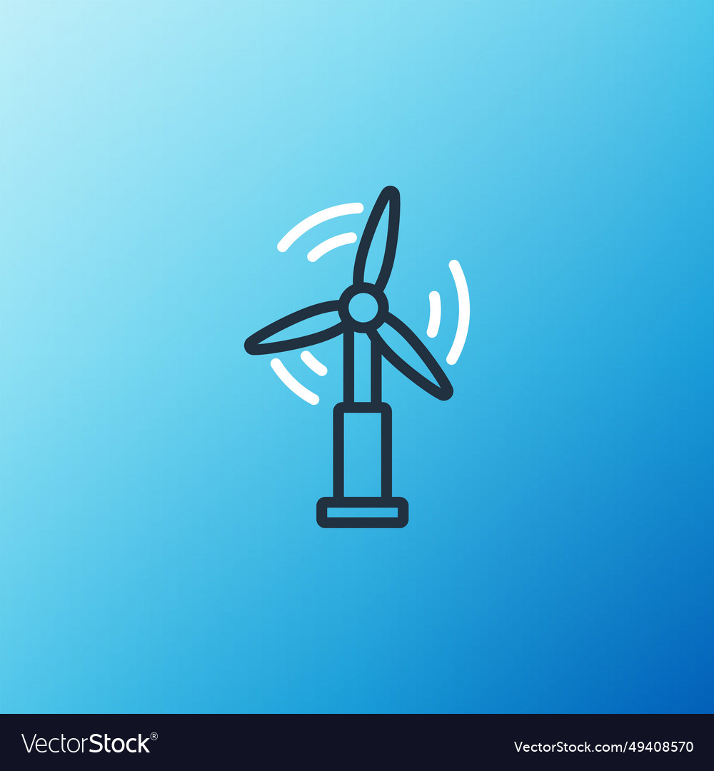 Line wind turbine icon isolated on blue