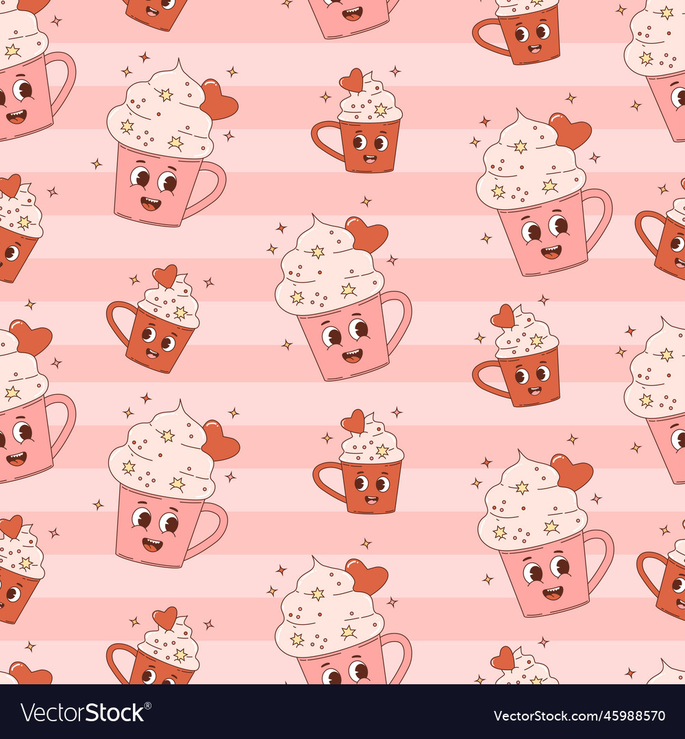 Retro seamless pattern happy cartoon dessert cups Vector Image