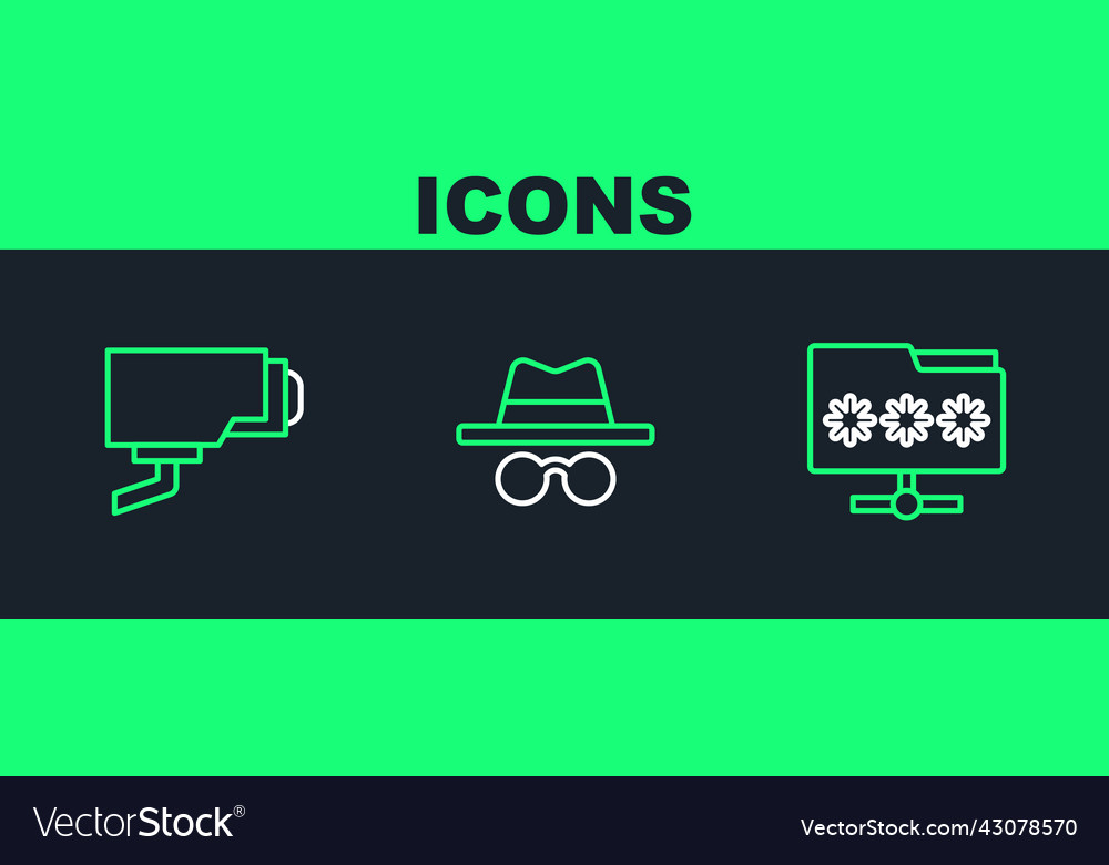 Set line folder with password security camera vector image Set line folder with password security camera