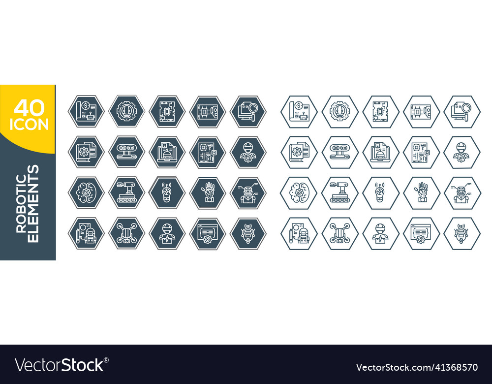 Set von Roboter-basierten Linien-Icons umfasst
