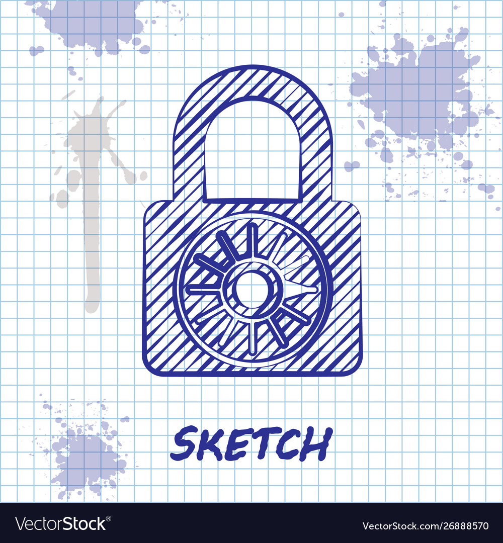 Sketch Linie sichere Kombination Schloss Rad Icon