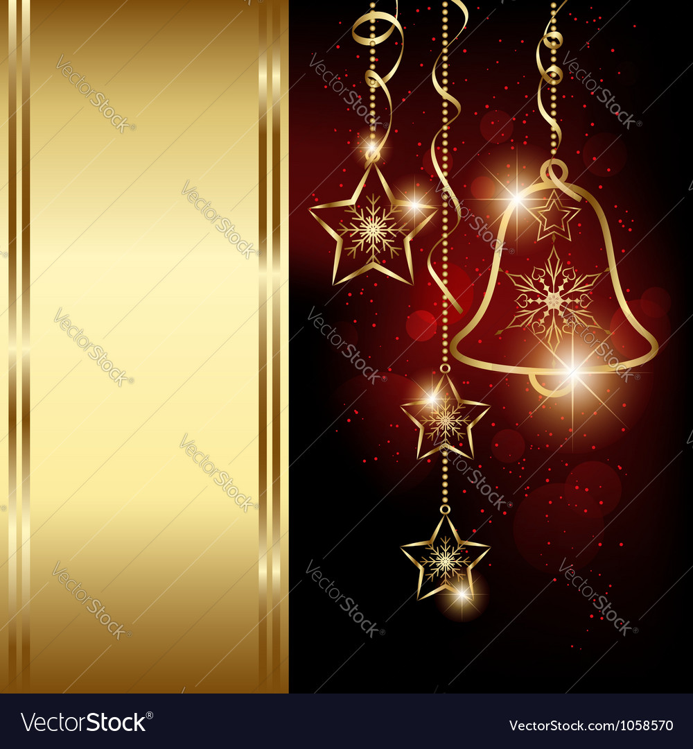 Sparkling red gold christmas bell snowflakes