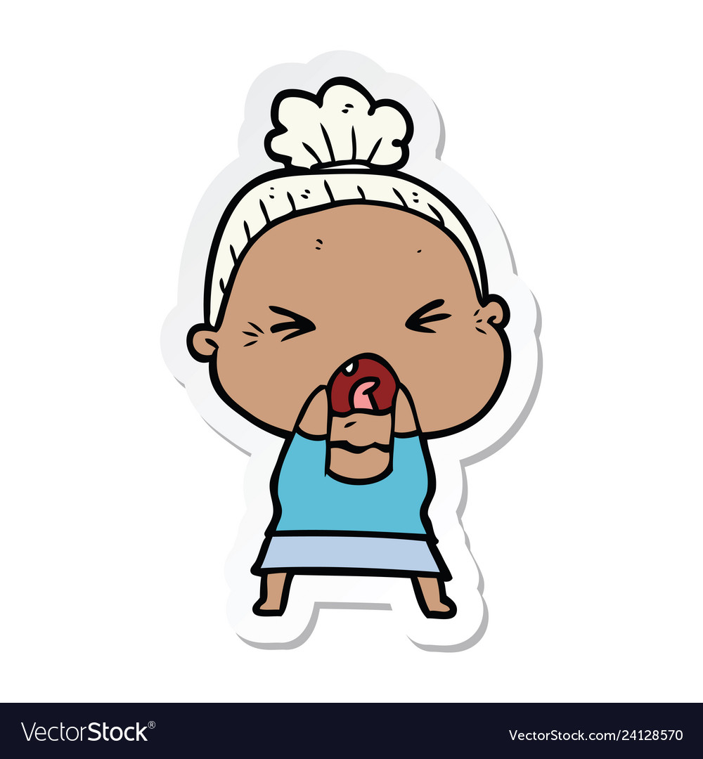 sticker-of-a-cartoon-angry-old-woman-royalty-free-vector