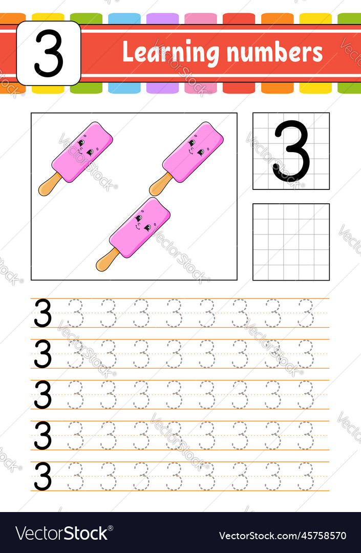 Trace and write numbers handwriting practice Vector Image