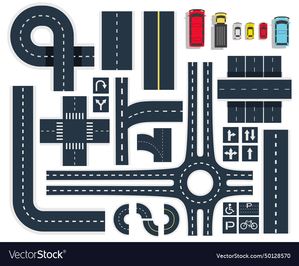 Traffic roads top view set