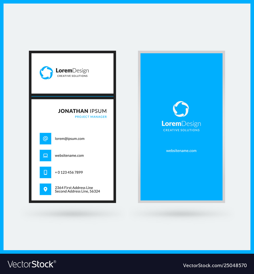 Vertical double-sided business card template Vector Image Vertical double-sided business card template
