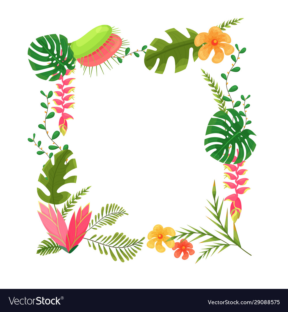 Beautiful frame with jungle leaves flowers