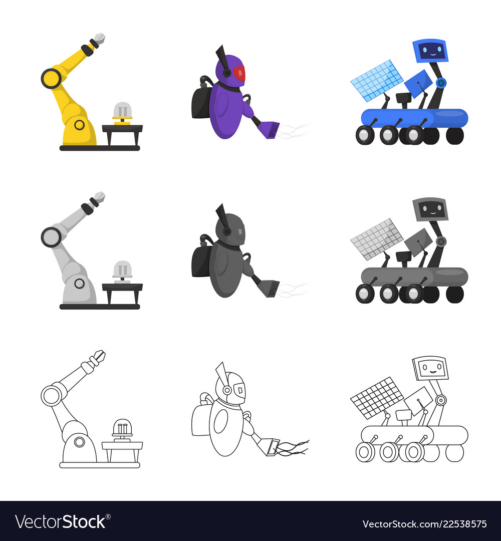 Design of robot and factory sign set Vector Image Design of robot and factory sign set