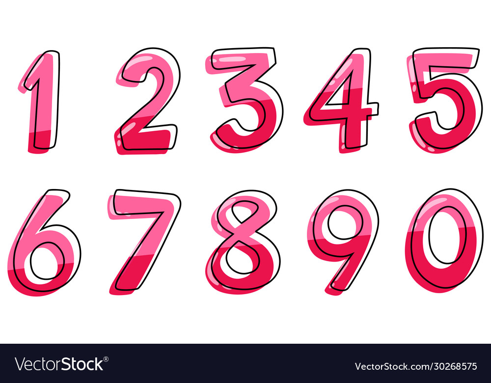 Font design for numbers one to zero on white