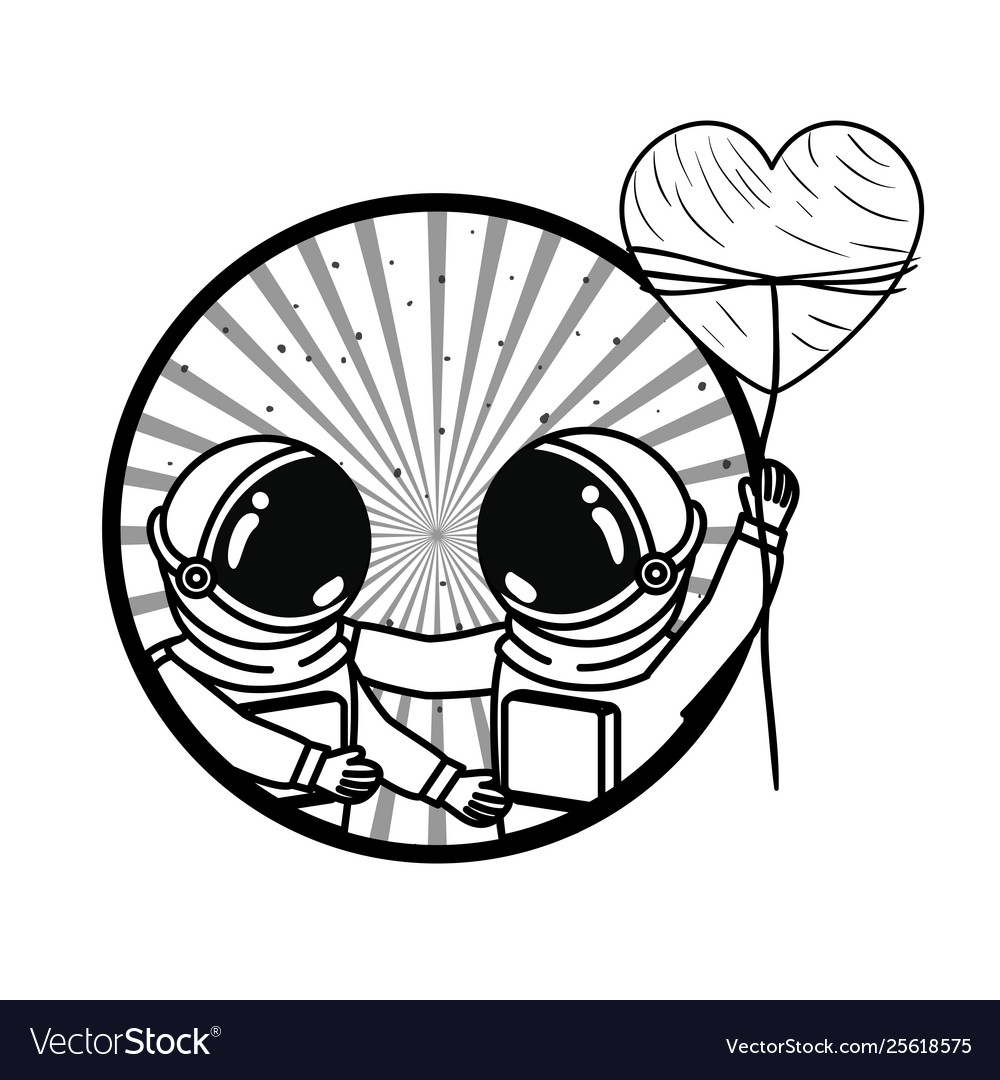 Frame with astronaut and heart in white background
