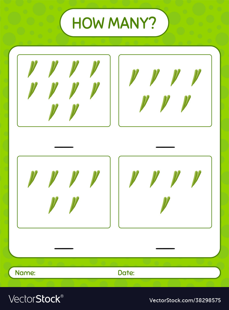 How many counting game with okra worksheet vector image How many counting game with okra worksheet