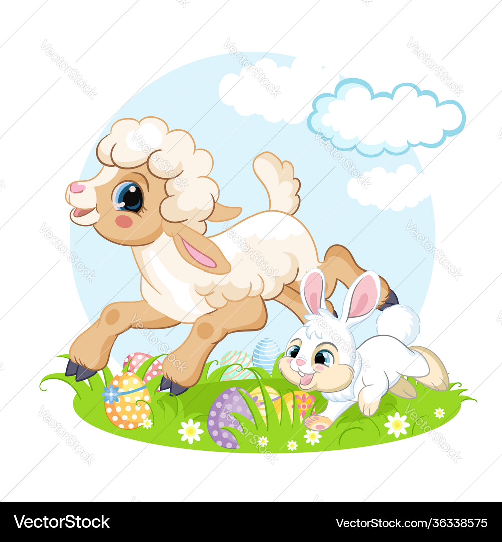Little cute funny characters lamb and rabbit Vector Image
