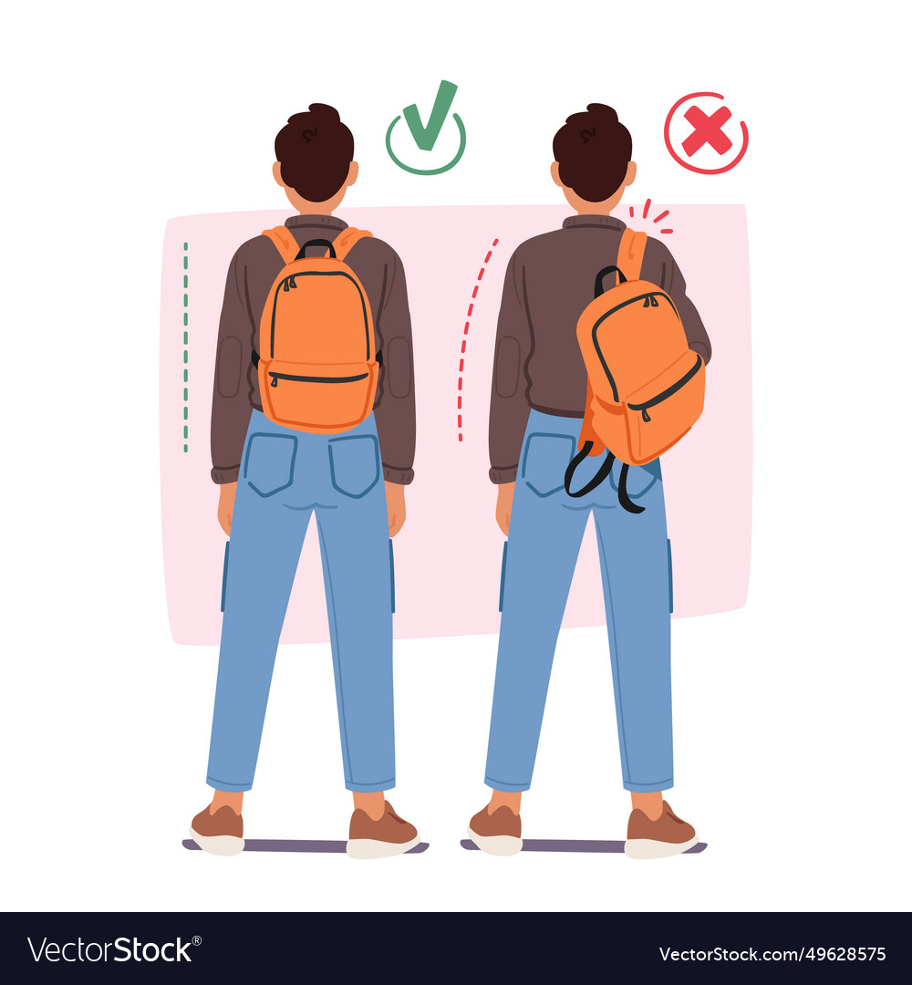 Man burdened by a backpack displays improper vector image Man burdened by a backpack displays improper