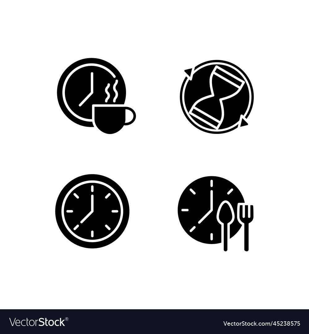 Managing time efficiently black glyph icons set vector image Managing time efficiently black glyph icons set
