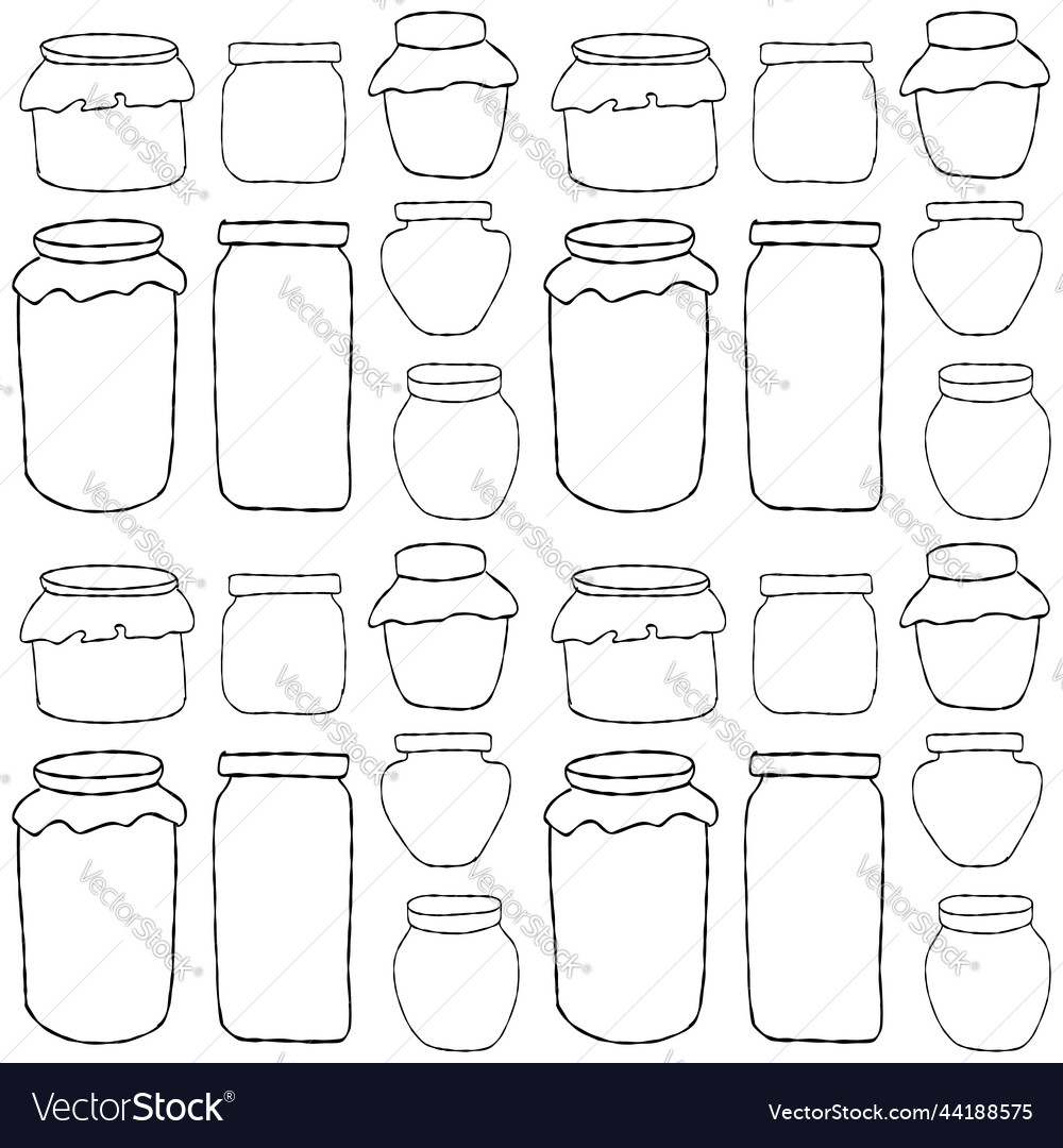 Seamless pattern with outline of jam jars