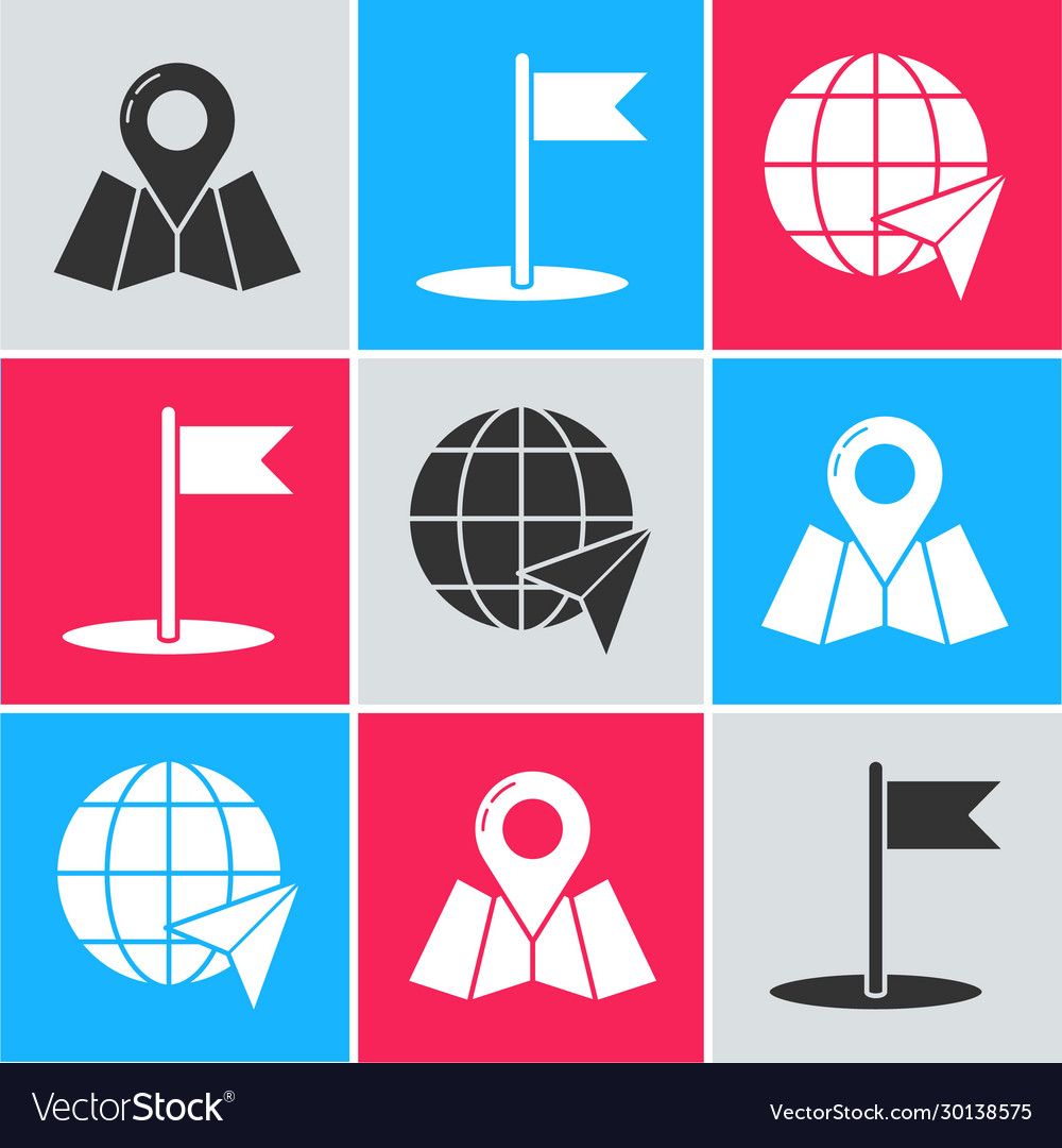 Set folded map with location marker flag vector image Set folded map with location marker flag