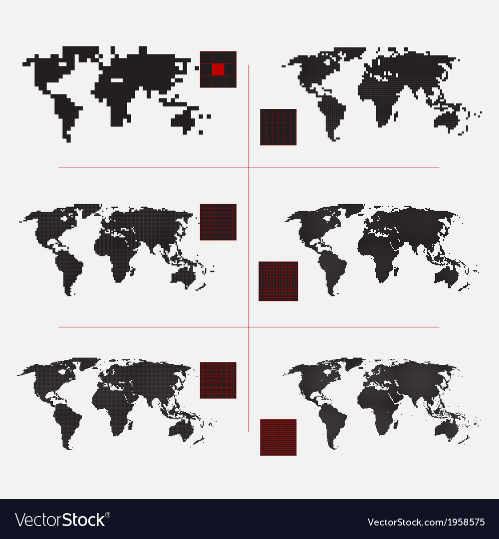 Set Of Dotted World Maps In Different Resolution Vector Image