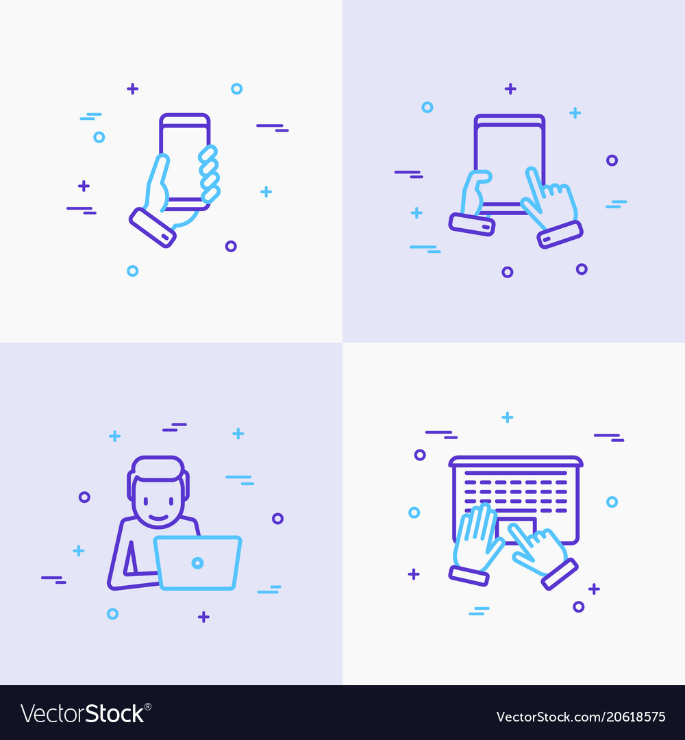 Using devices thin line icons set