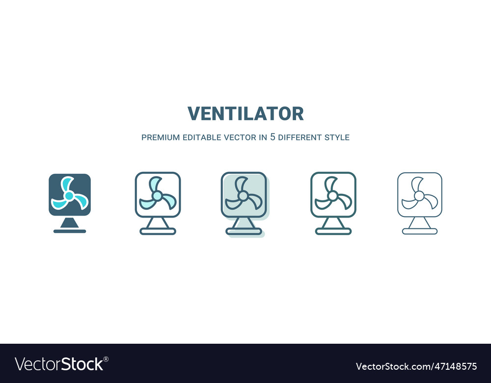 Ventilator icon in 5 different style outline