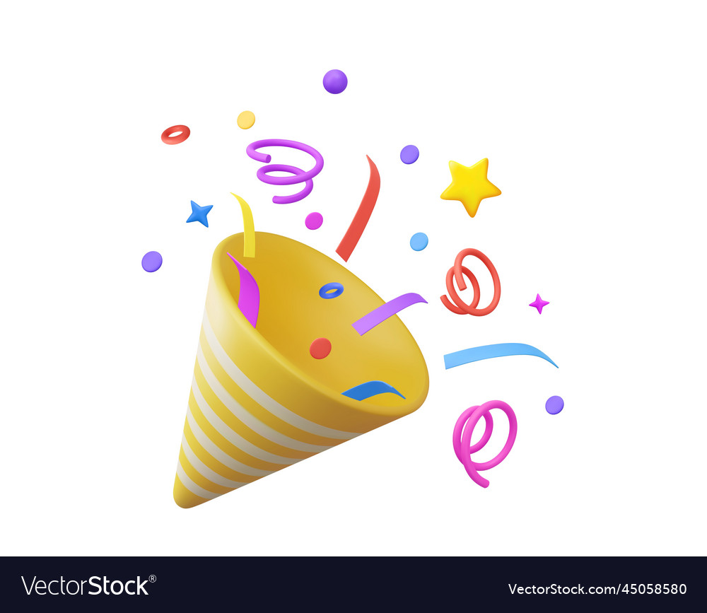 3d party popper Royalty Free Vector Image - VectorStock