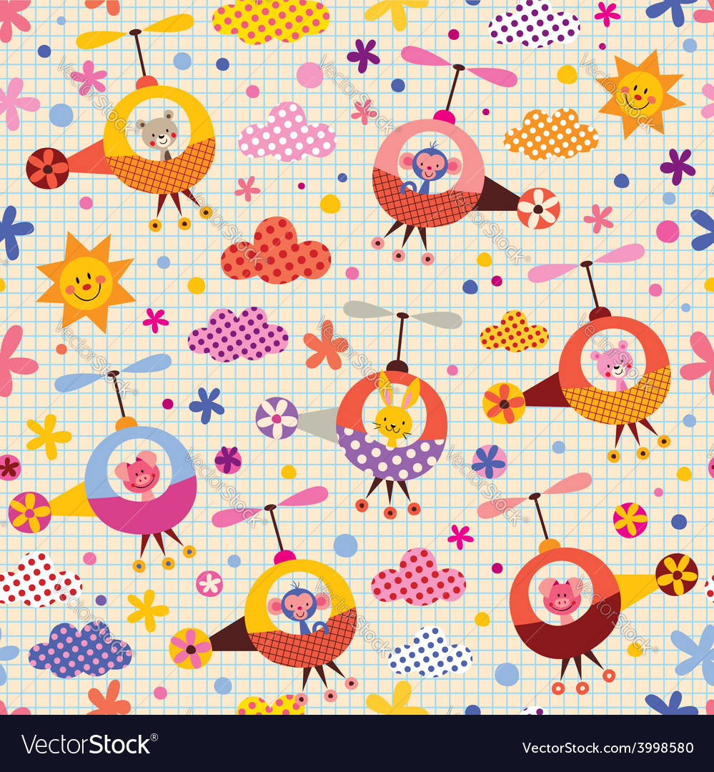 Adorable Animals in Helicopters Pattern
