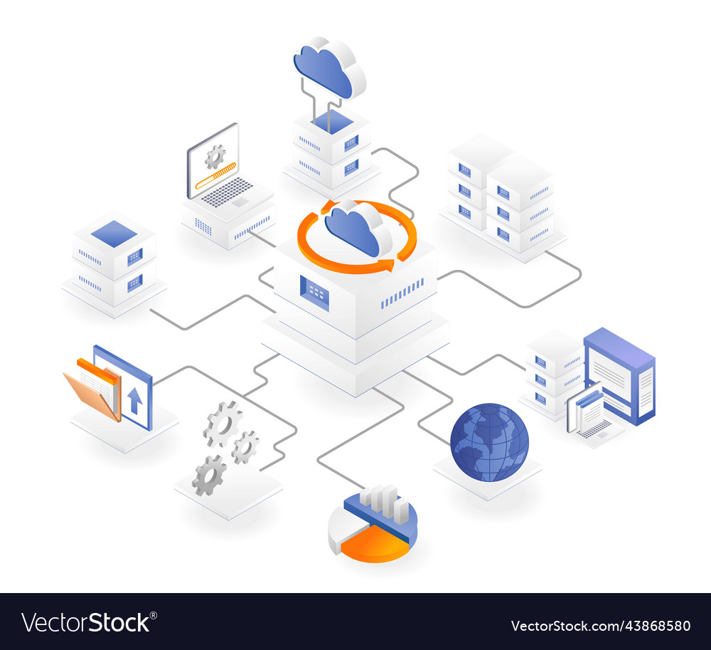 Cloud server branch office network Royalty Free Vector Image