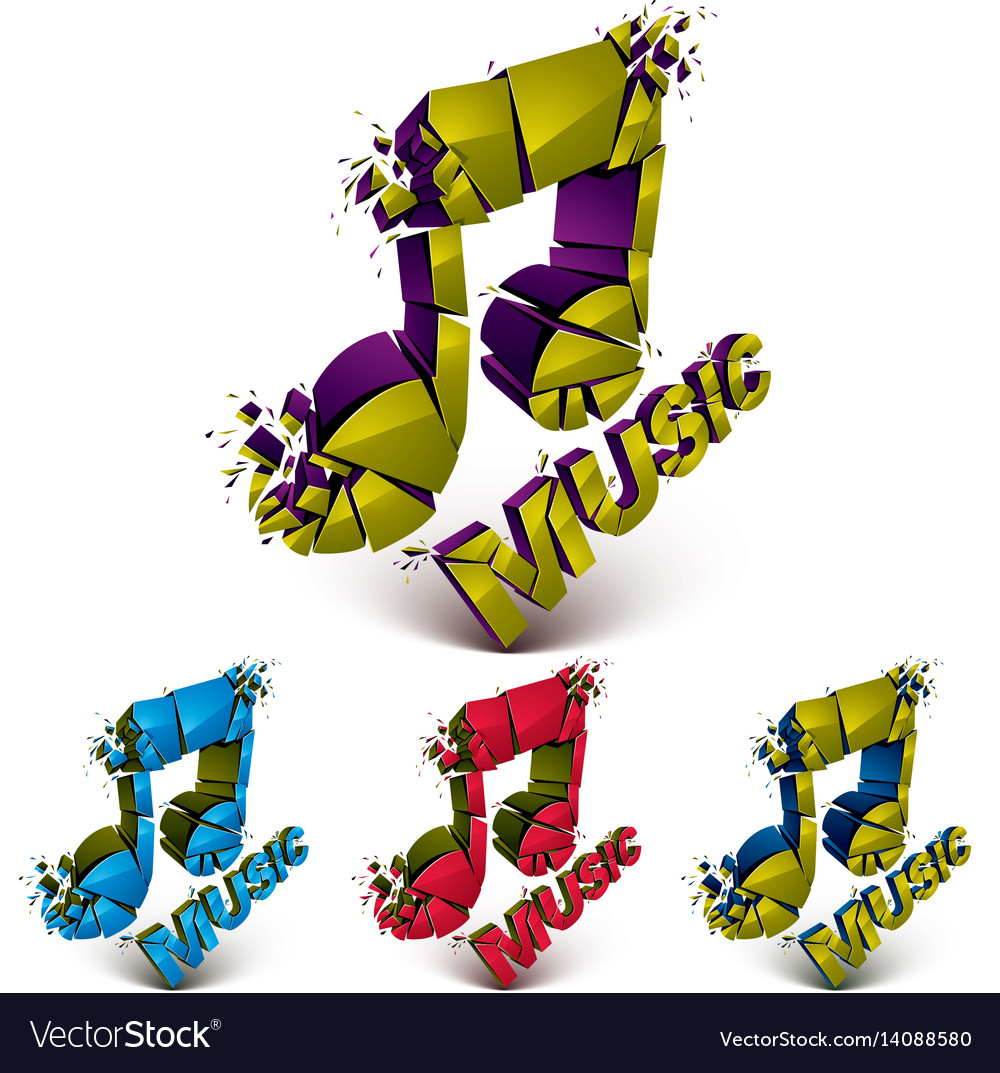 Collection of 3d demolished musical notes music