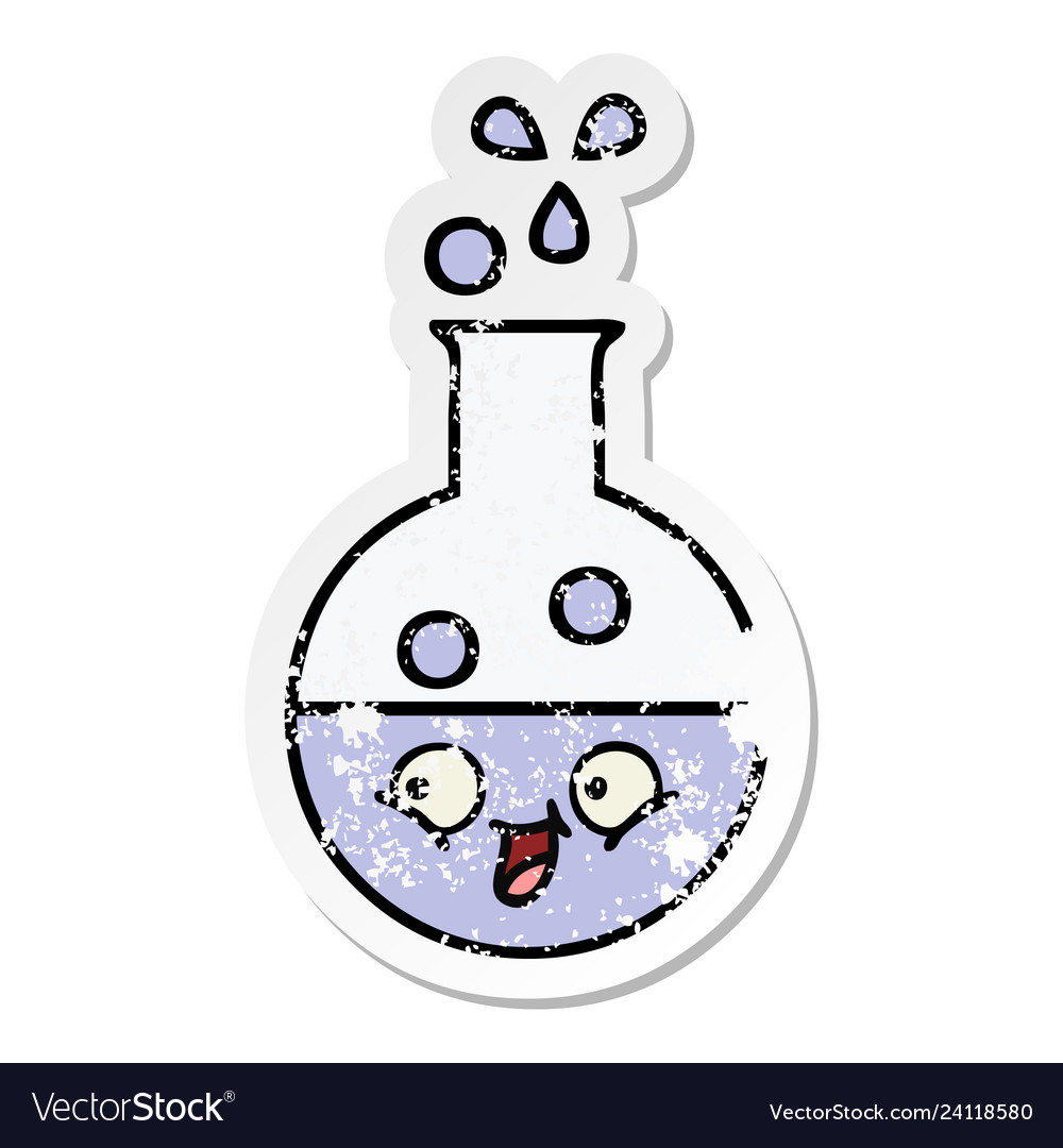 Distressed sticker of a cute cartoon test tube