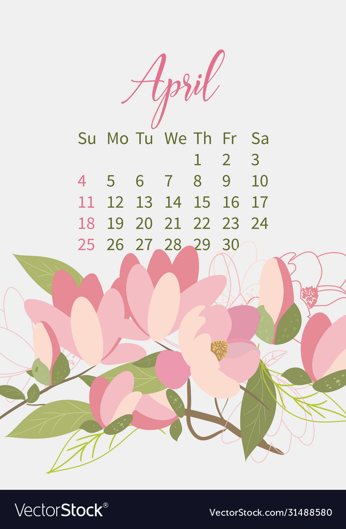 Flower calendar 2021 with bouquets flowers