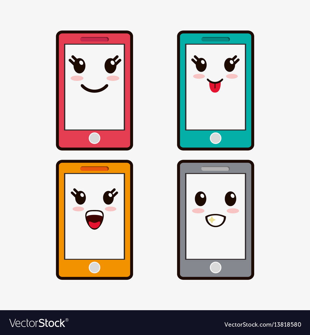 Kawaii smartphone emoticons image Royalty Free Vector Image