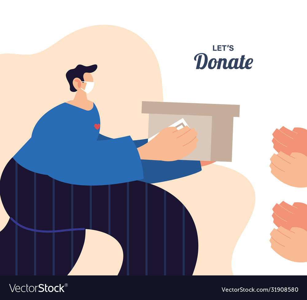 Man with mask and box donations