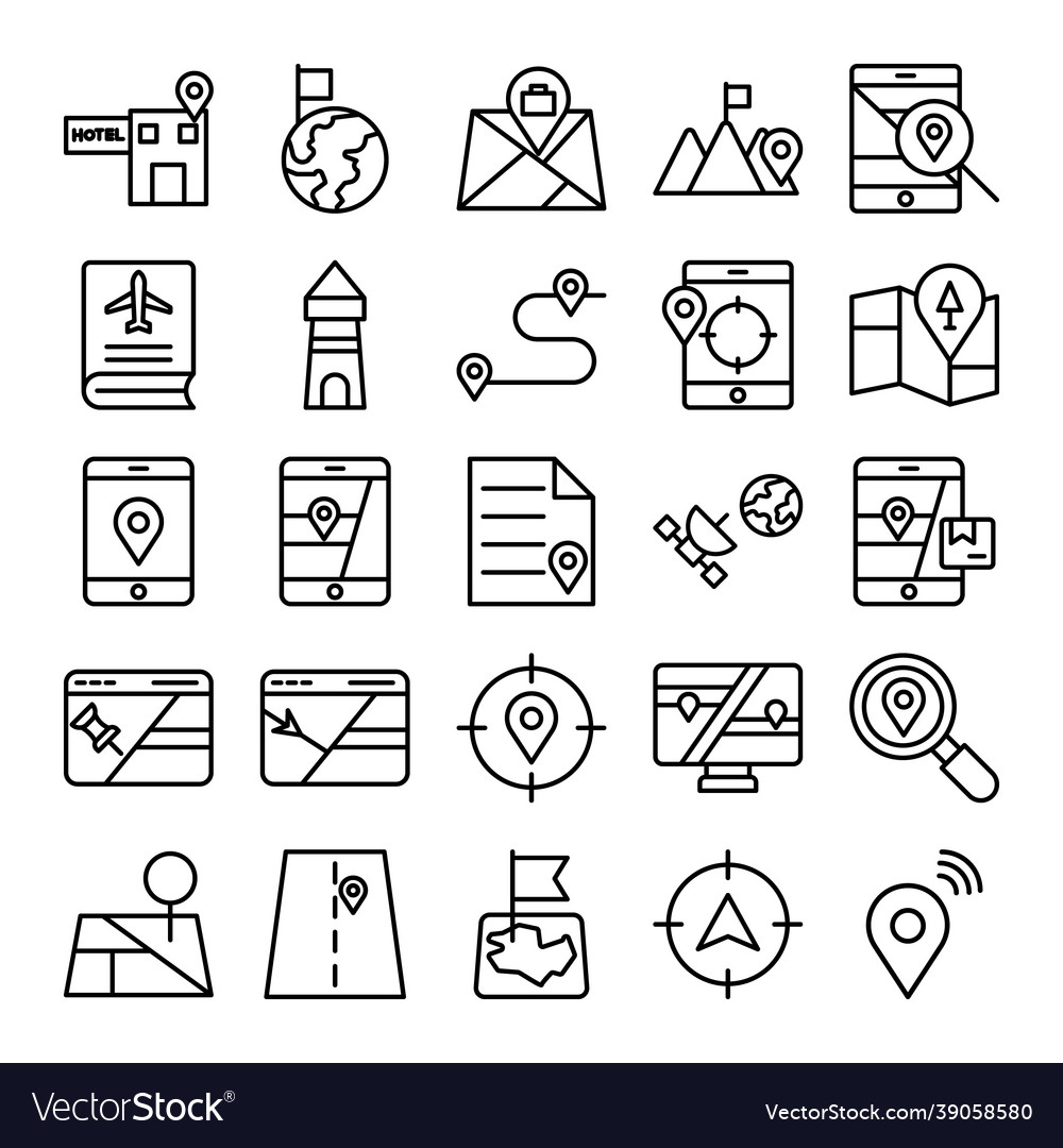 Map and navigation isolated icons set