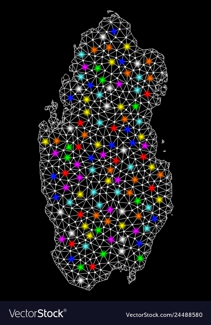 Mesh network map of qatar with colorful light Vector Image Mesh network map of qatar with colorful light