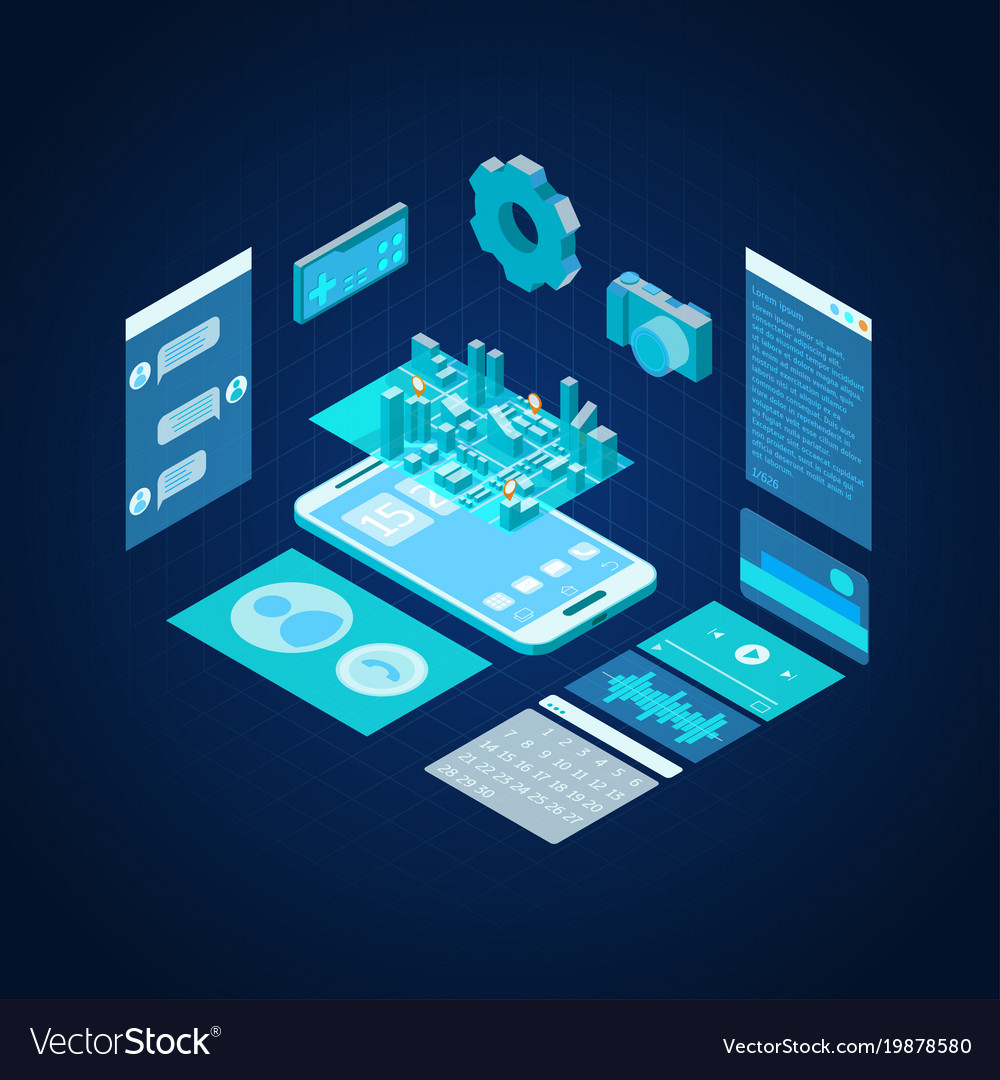 Mobile phone concept 3d isometric view Royalty Free Vector