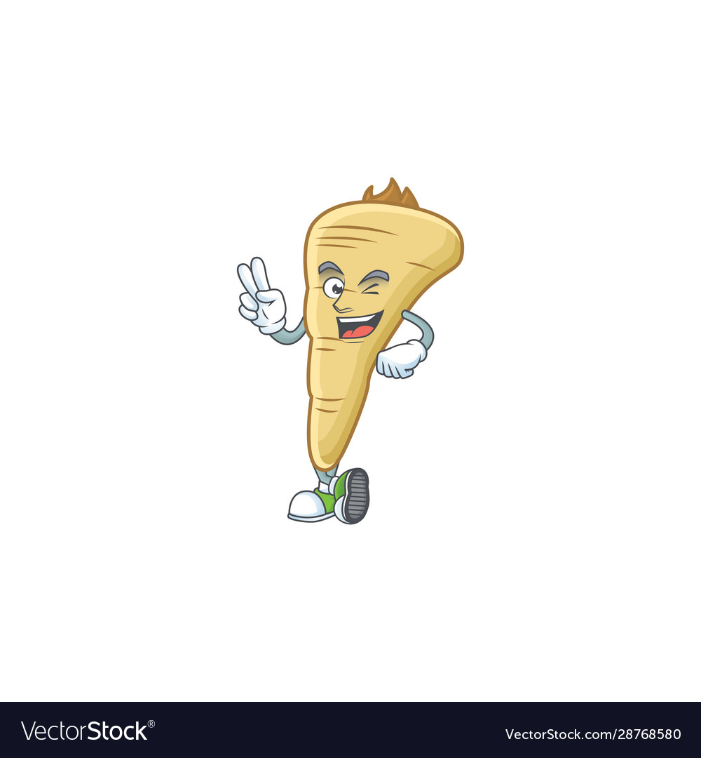 Parsnip cartoon mascot style with two fingers