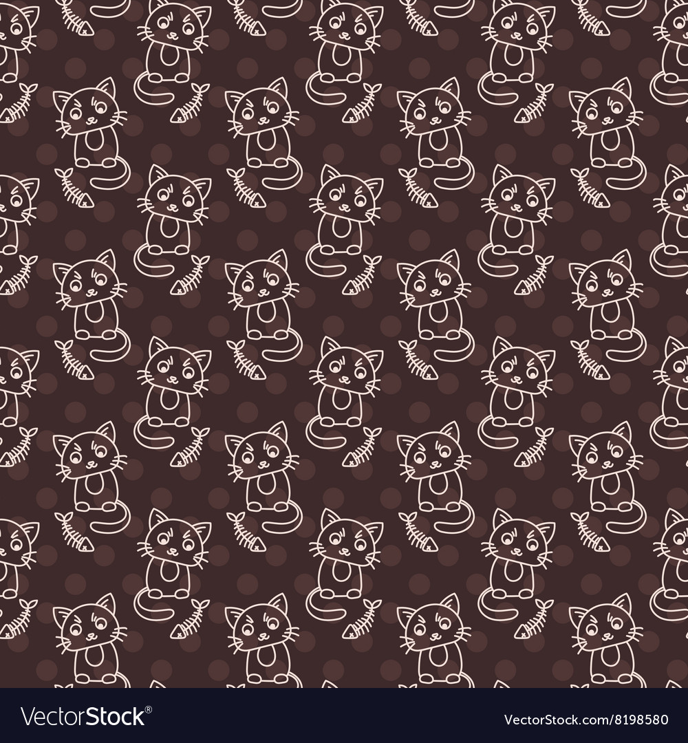 Seamless pattern of cute cat characters fishbone