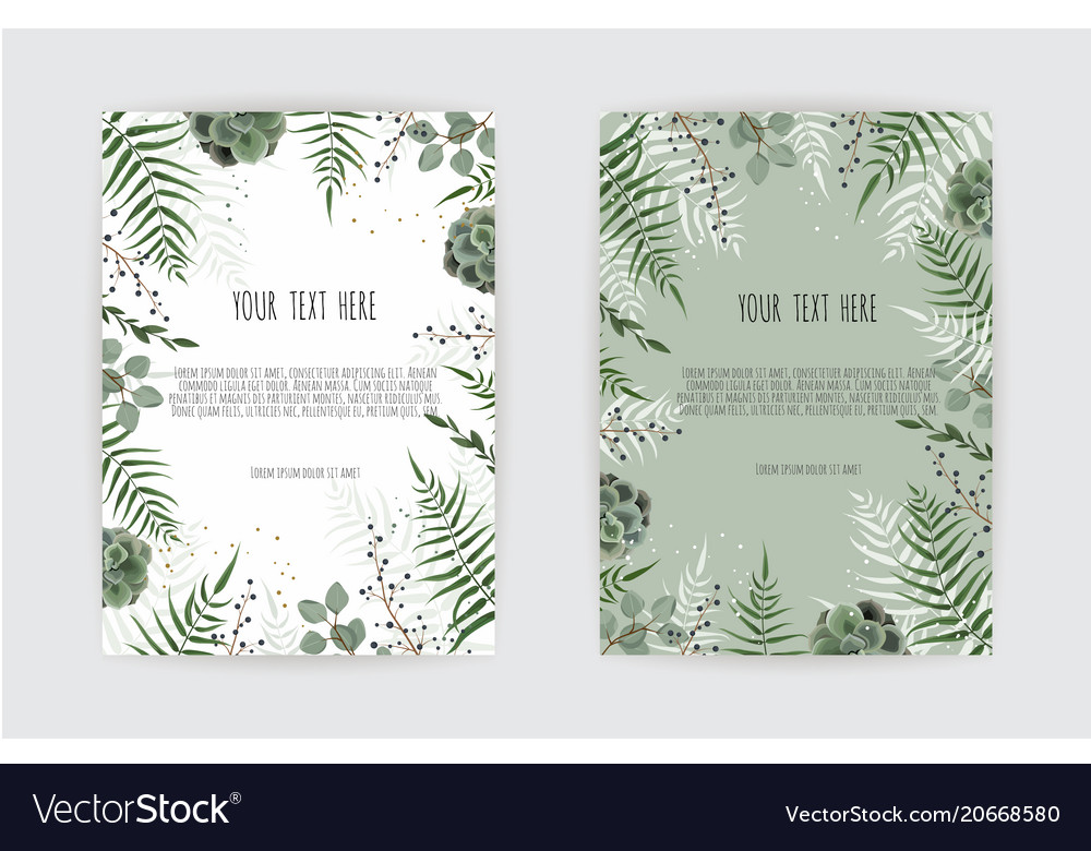 Set card with green leaf eucalyptus branches