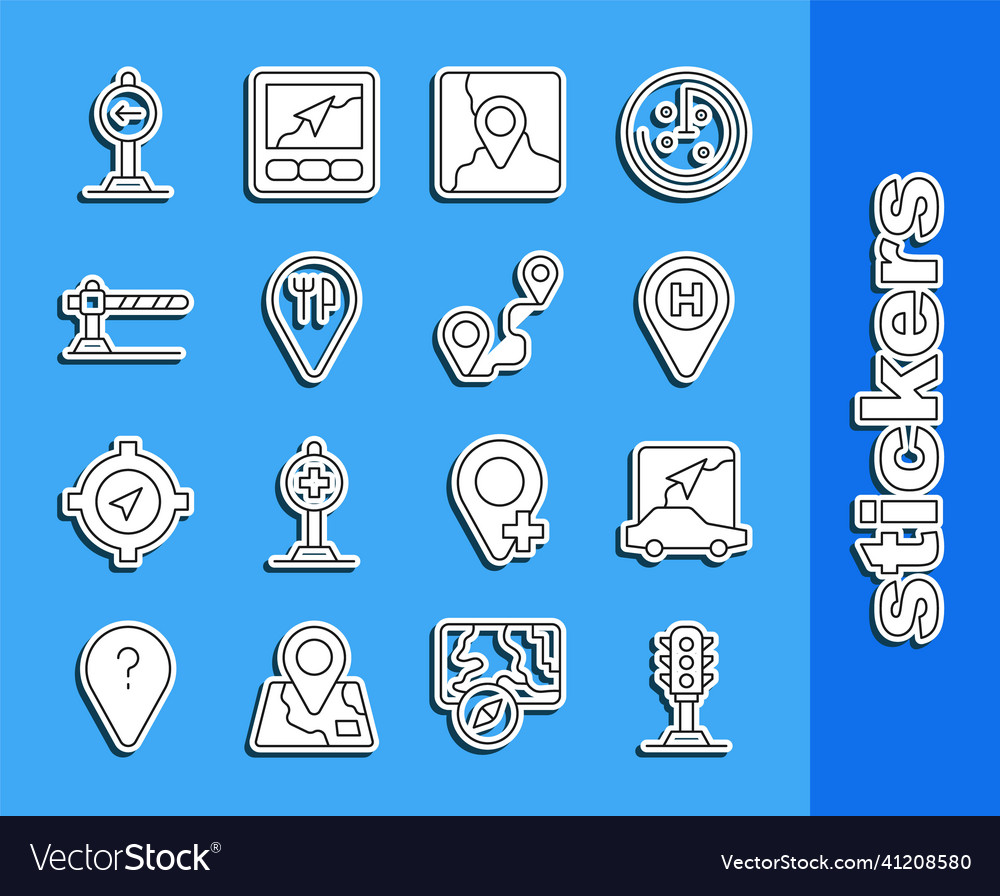 Set line traffic light city map navigation