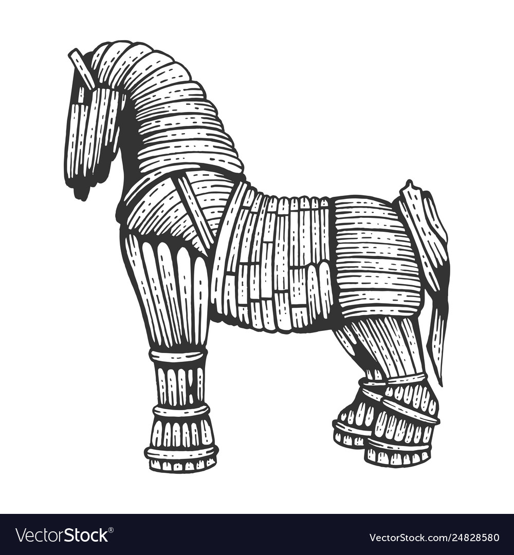 Trojan horse sketch engraving Royalty Free Vector Image