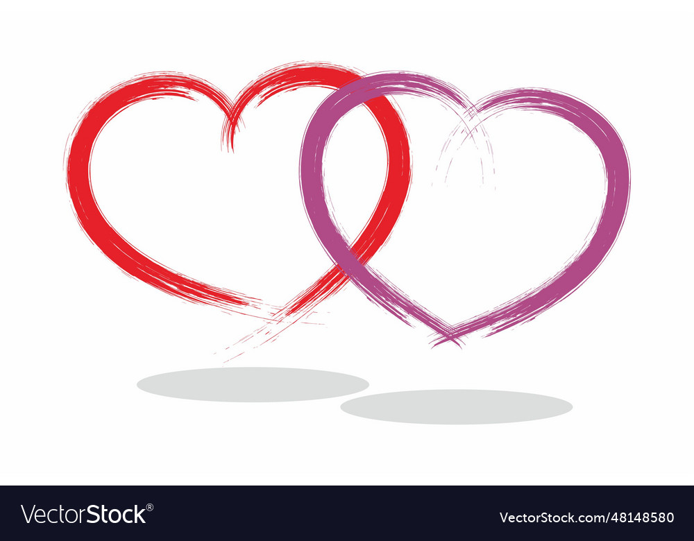 Two linked heart with brush stroke style Vector Image Two linked heart with brush stroke style
