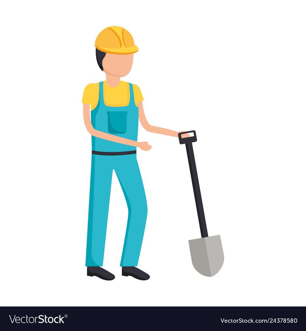 Worker construction with shovel