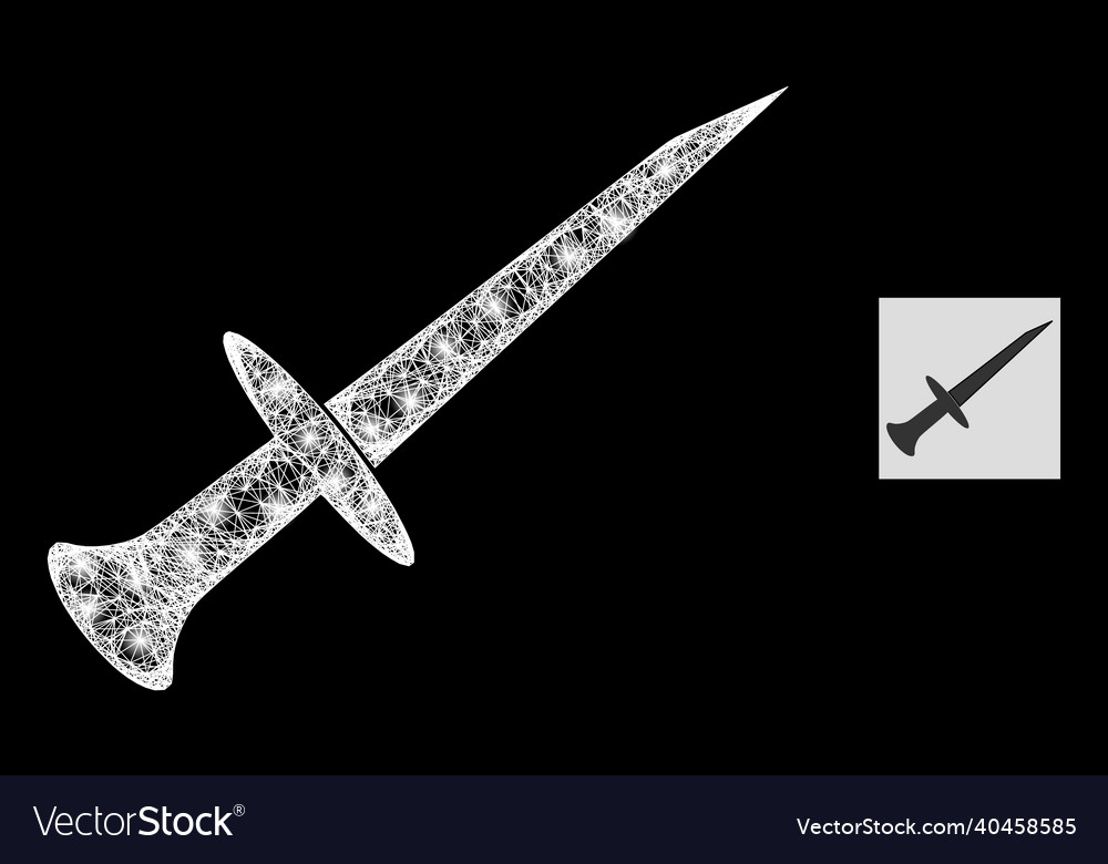 Glitter net mesh sword icon with lightspots vector image Glitter net mesh sword icon with lightspots