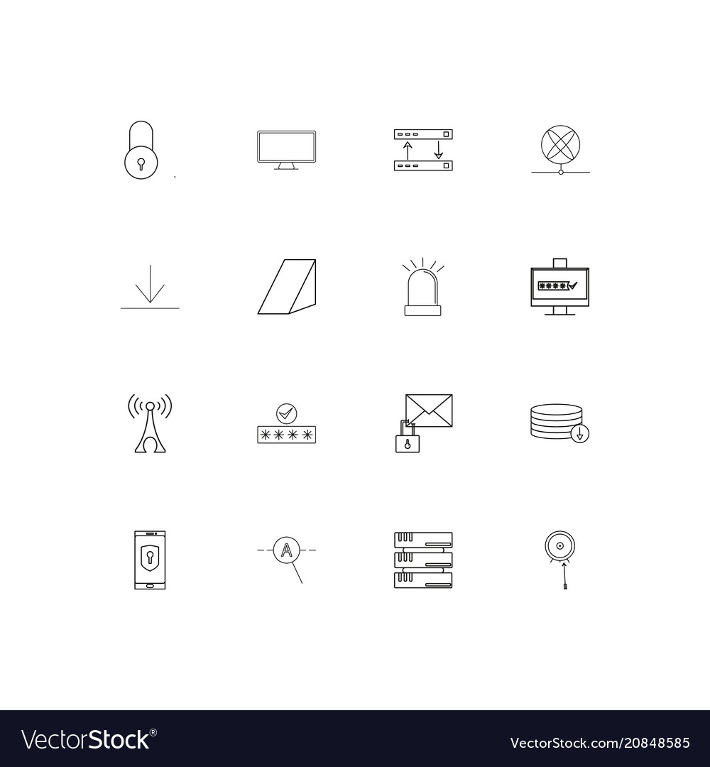 Internet security linear thin icons set outlined