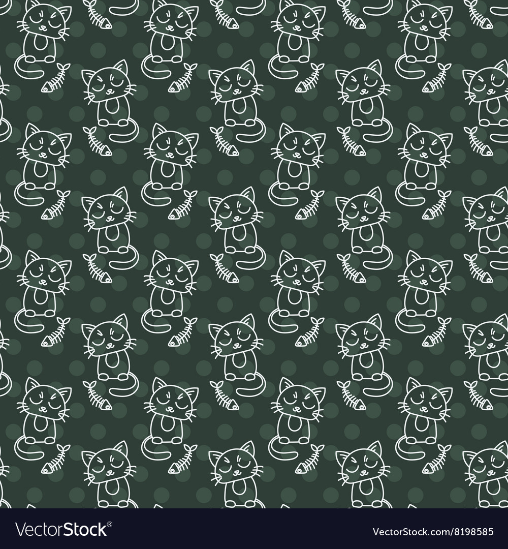 Seamless pattern of cute cat characters fishbone