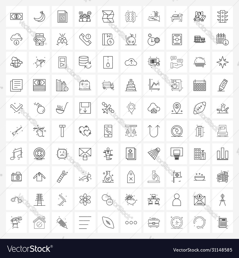 Set 100 simple line icons for web and print
