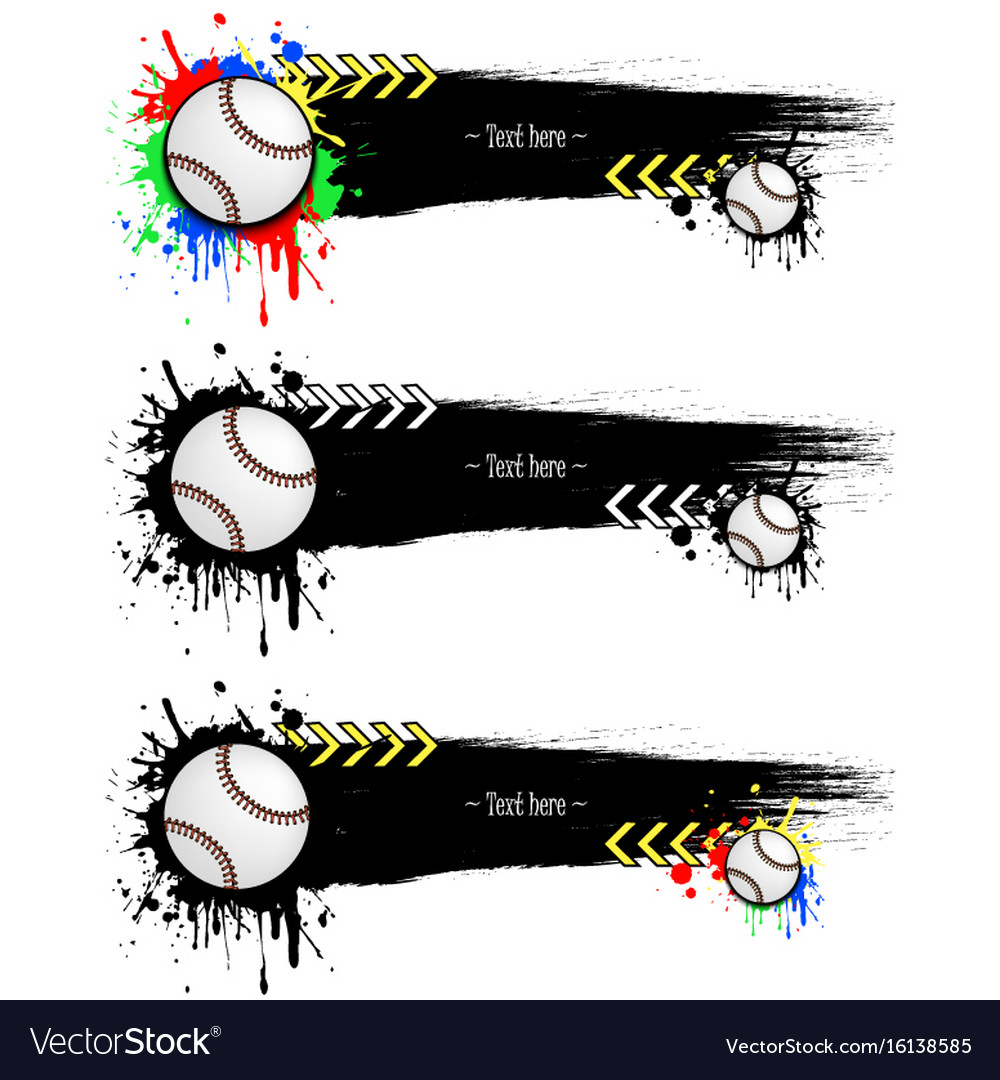 Download Set grunge banners with blots and baseball balls Vector Image