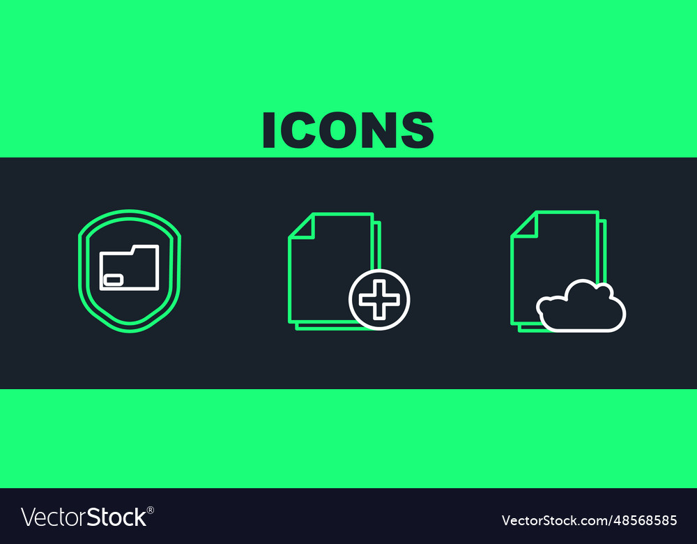 Set line cloud storage text document vector image Set line cloud storage text document