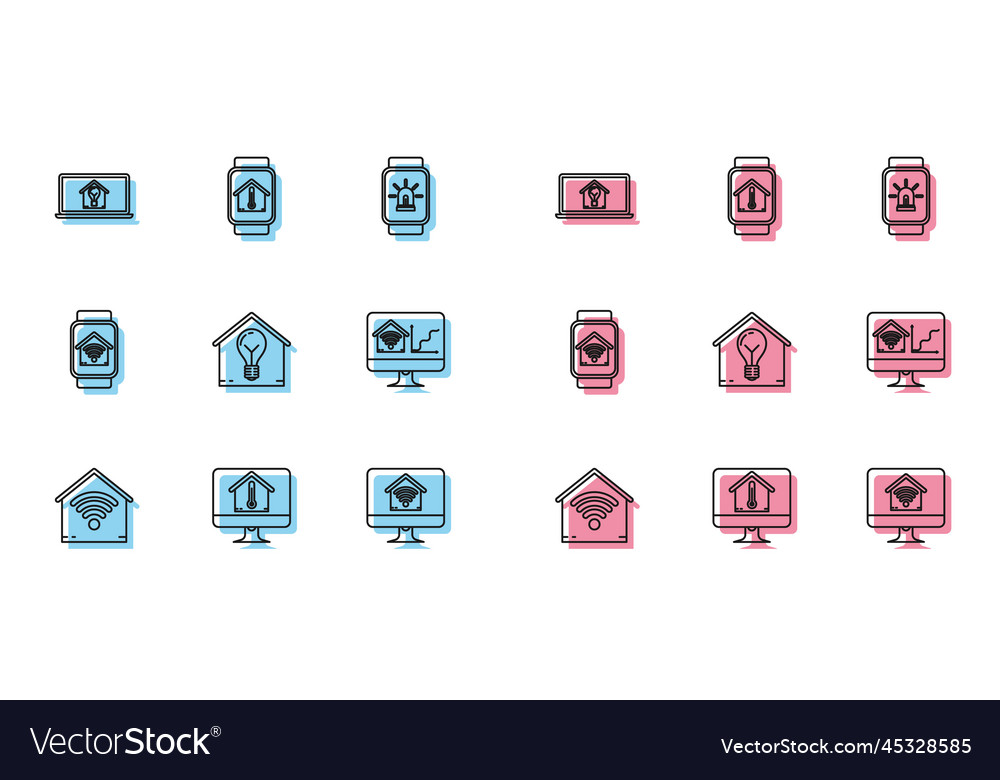 Set line smart home with wi-fi computer monitor vector image Set line smart home with wi-fi computer monitor